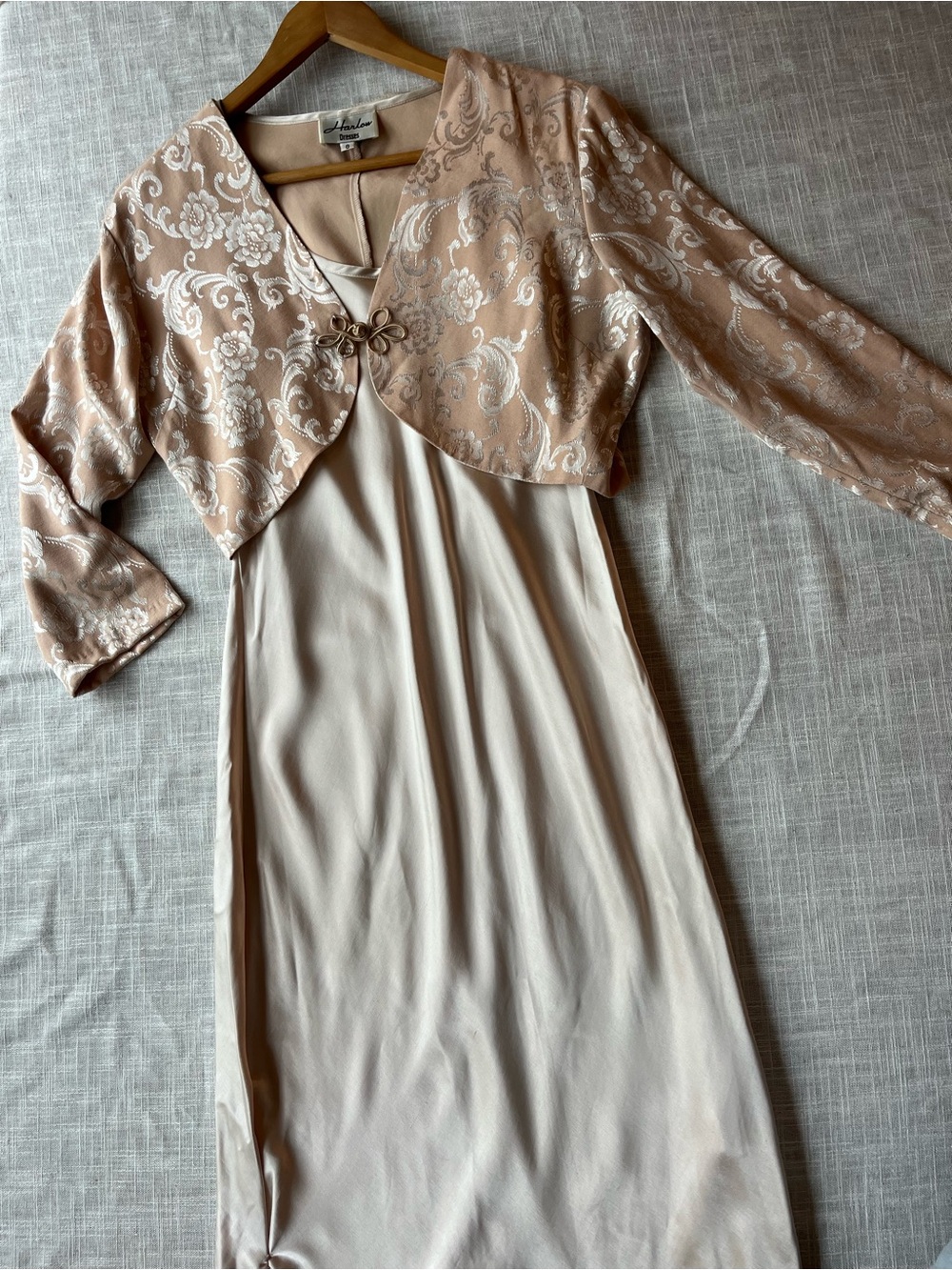 90s Harlow Blush Pink Satin Dress & Brocade Jacket